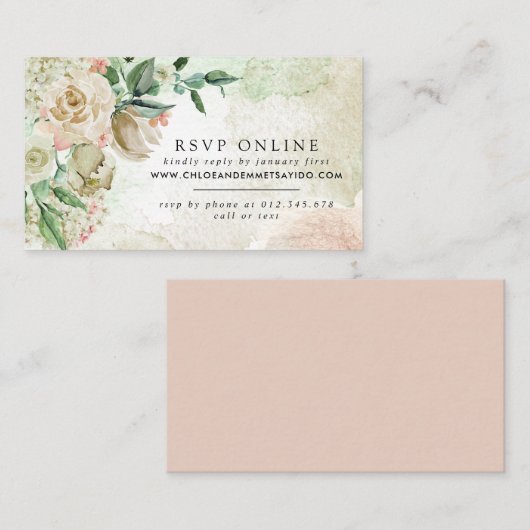 ivoor Roos Hydrangea RSVP Online Informatiekaartje (Voorkant / Achterkant)