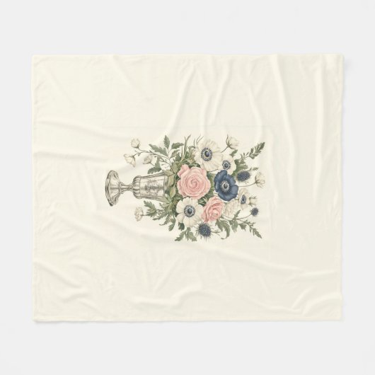 ivoor roze blauw mauve groene bloemen fleece deken (Voorkant (Horizontaal))