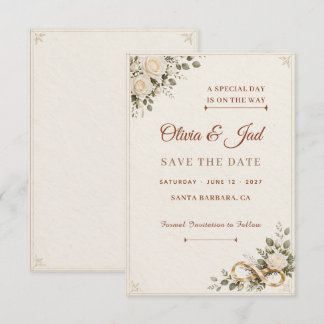 Ivoor Roze Gouden Bloemige Bewaar de Datum Save The Date