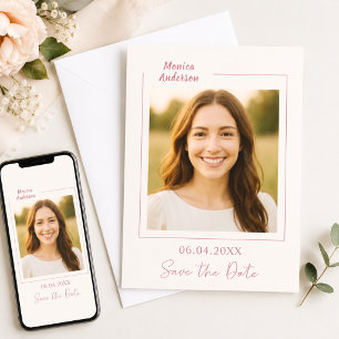 Ivoor roze gouden foto verjaardag save the date