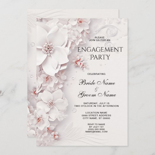 Ivoor Roze Roze Bloem Verloving Kaart (Voorkant / Achterkant)