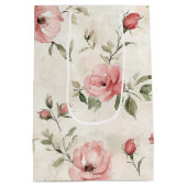Ivoor Roze Rozen Bloem Bruiloft Feest Medium Cadeauzakje (Achterkant)