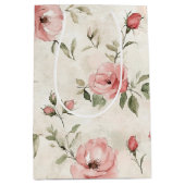 Ivoor Roze Rozen Bloemige Bruids Bruiloft Medium Cadeauzakje (Voorkant)