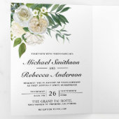 Ivoor Rozen Botanische foto Wit Bloemen Bruiloft Drieluik Uitnodiging (Binnenzijde eerst)