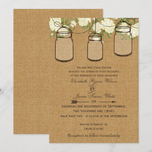 ivoor rozen burlap mason jar bruiloft nodigt uit kaart