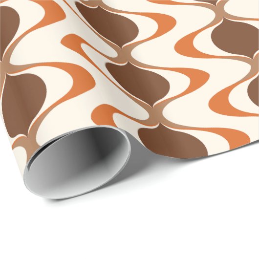 Ivoor Tan Brown Burnt Sinaasappel Ogee Wave Patter Cadeaupapier (Rol Hoek)