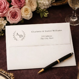 Ivoor taupe monogram krans retouradres envelop