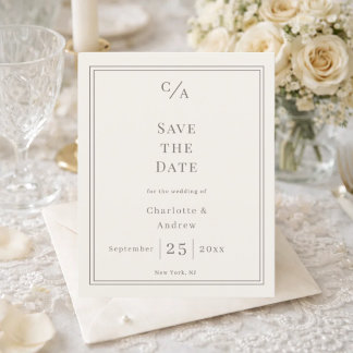Ivoor taupe monogram trouw Save the Date Flyer