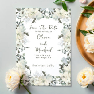 Ivoor Waterverf Floral Sage Green Foto Wedding Save The Date