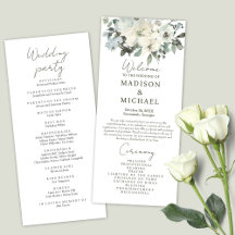Ivoor Waterverf Floral Sage Green Wedding Programm