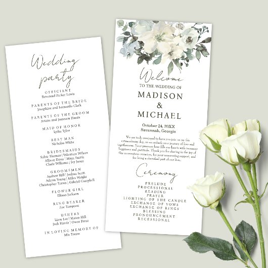 Ivoor Waterverf Floral Sage Green Wedding Programm
