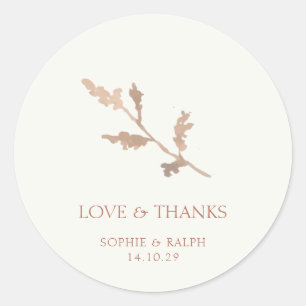 Ivoor Waterverf Foliage Paar Dank u Bruiloft Ronde Sticker