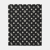 Ivoor Wit Custom Initiaal Monogram Patroon Zwart Fleece Deken (Voorkant)