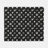 Ivoor Wit Custom Initiaal Monogram Patroon Zwart Fleece Deken (Voorkant (Horizontaal))