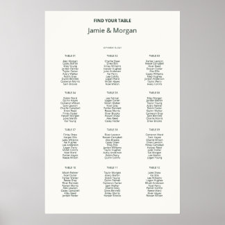Ivoor Wit Trouwzaalstoelenkaart 12 Tafels Poster