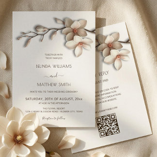 Ivoor Witte 3D Magnolia Bloem Minimalistische Trou Kaart