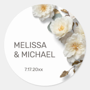 Ivoor Witte 3D Rozen Bruiloft Ronde Sticker