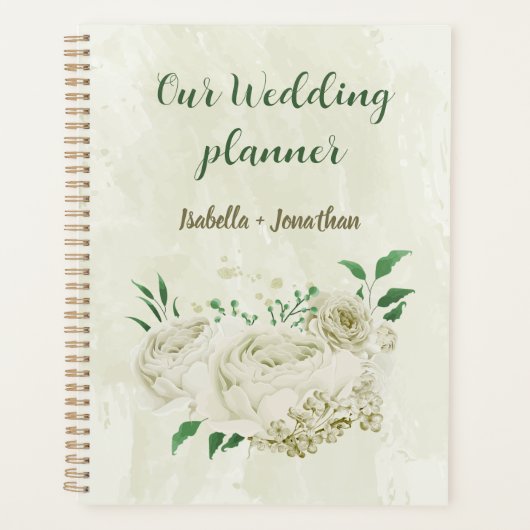 Ivoor witte bloemen groen wedding planner (Voorkant)
