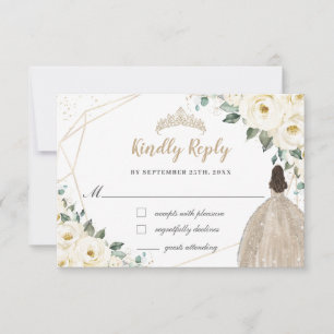 Ivoor Witte Bloemige Quinceañera Champange Jurk RSVP Kaartje