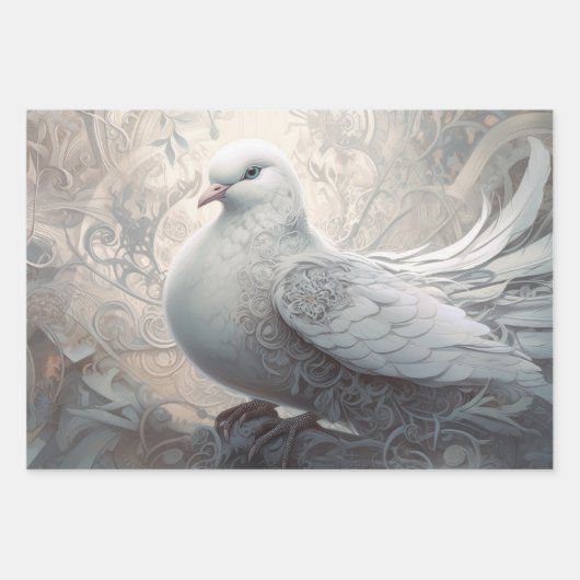 ivoor witte bruiloft duif inpakpapier vel (Voorkant 3)