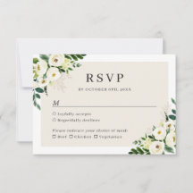 Ivoor Witte Groene Bloemige Trouw RSVP Kaart