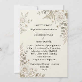 Ivoor Witte Roos Varens Save the Date Uitnodiging