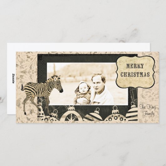 Ivoor & Zwarte Zebra Kerstkaart (Voorkant / Achterkant)