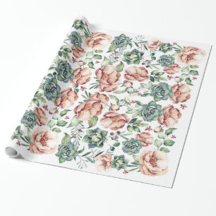 Ivoorbloemen en vetplanten herfst cadeaupapier