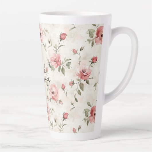 Ivoorblush roze rozen Bloemen Latte Mok (Rechts)