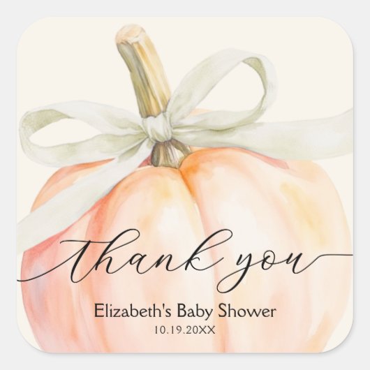 Ivoorboog Kleine Pompoen Baby Shower Vierkante Sticker (Voorkant)