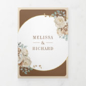 Ivoorbruin beige bloemengoud alles in één bruiloft drieluik uitnodiging (Cover)