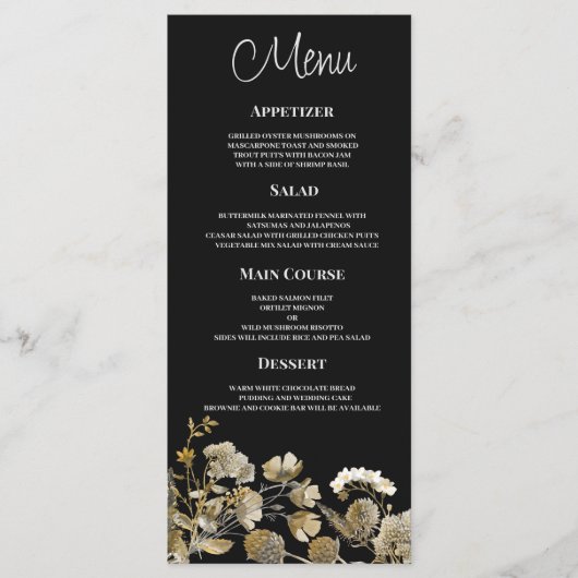 Ivoorbruin zwart wilde bloem winter Bruiloft Menu (Voorkant)