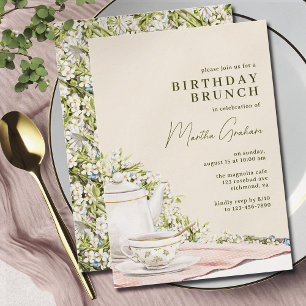 Ivoorcrème stijl thee verjaardagsbrunch kaart