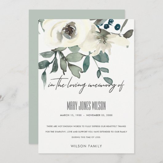 IVOORGESCHIEDENMEMORIAAL ROOS VAN IRIE WITTE GROEN BEDANKKAART (Voorkant / Achterkant)