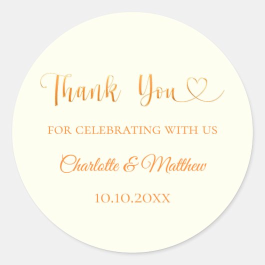 Ivoorgoud hart dank u bruiloft ronde sticker (Voorkant)