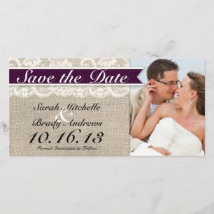 Ivoorkant & Burlap Sla de datum op - Plum Save The Date