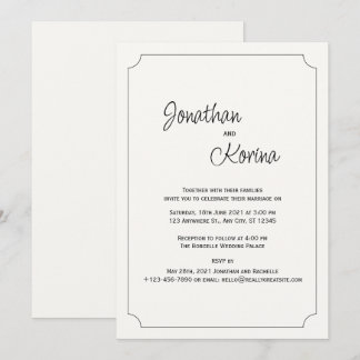 Ivoorkleurige moderne huwelijksuitnodiging kaart
