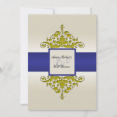 Ivoormarine en gouden damast bruiloft uitnodiging (Voorkant)