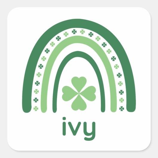ivoornaam Clover Boho Rainbow Vierkante Sticker (Voorkant)