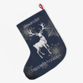 Ivoorrendier Kerstmis | Blauw gepersonaliseerd Grote Kerstsok (Achterkant (Hangend))