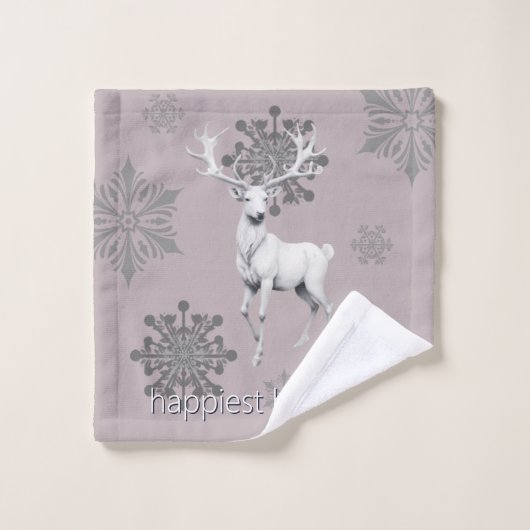 Ivoorrendier Kerstmis | Roze Bad Handdoek (Wasdoekje)