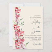 Ivoorroze bordeauxrood mint groen bloemenbruiloft kaart (Voorkant)