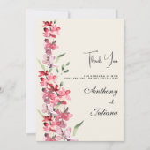 Ivoorroze bordeauxrood mint groen bloemenDank U Kaart (Voorkant)