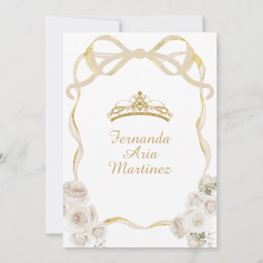 Ivoorwit Bloemen Boog Lint Goud Mis Quince Kaart (Achterkant)