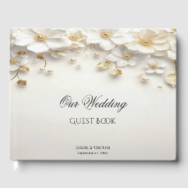 Ivoorwit Bloemen Goud Bladeren Gastenboek