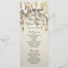 Ivoorwit Bloemen Goud Bladeren Trouwprogramma Programma