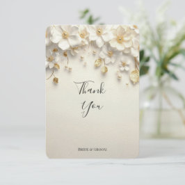Ivoorwitte bloemengouden bladeren bedankkaart