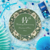 Ivoren bloemen en smaragdgroene bruiloft Jubileum Papieren Bordje (Feest)