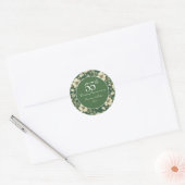 Ivoren bloemen en smaragdgroene bruiloft Jubileum Ronde Sticker (Envelop)