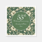 Ivoren bloemen en smaragdgroene bruiloft Jubileum Servet (Voorkant)